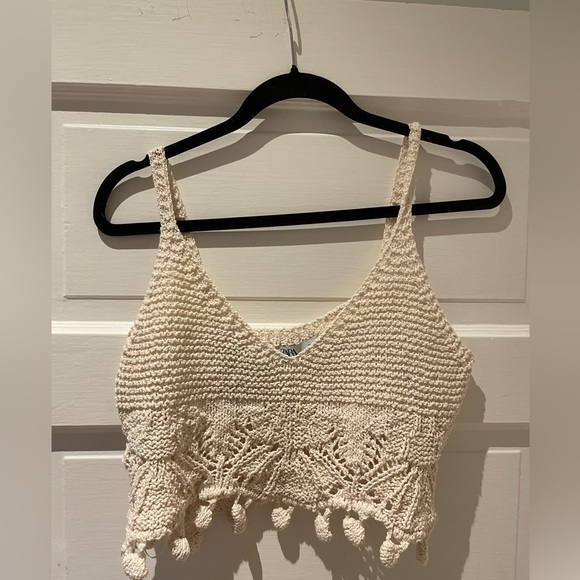 Zara Tops Crochet Knit Crop Top In Cream Poshmark